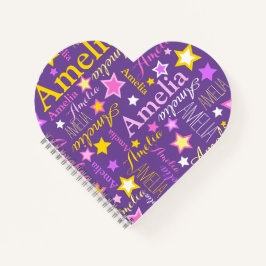 Lila, rosa gelbe Mädchen nennen Amelia-Sternen-Mus Notizblock