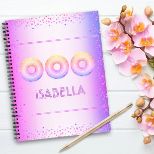 Lila rosa gelbe Ombre Glitter Donuts Name Notizblock