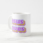 Lila rosa Gelber Jesus Rette Kaffeetasse (Vorderseite Links)