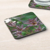 Lila, rosa gestreifte Orchidee wie Blume Getränkeuntersetzer (Linke Seite)