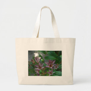 Lila, rosa gestreifte Orchidee wie Blume Jumbo Stoffbeutel