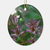 Lila, rosa gestreifte Orchidee wie Blume Keramik Ornament (Links)