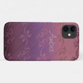 Lila, rosa, gestreiftes, florales Leaf-Muster Case-Mate iPhone Hülle (Rückseite (Horizontal))