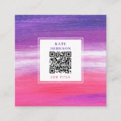 Lila rosa gestrichen Abstrakt QR Code Social Media Quadratische Visitenkarte (Vorderseite)