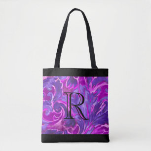 Lila rosa gestrichene Damasketmuster mit Monogramm Tasche