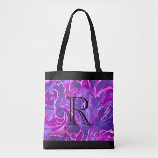 Lila rosa gestrichene Damasketmuster mit Monogramm Tasche (Vorderseite)