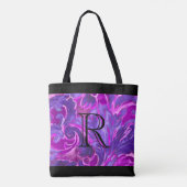 Lila rosa gestrichene Damasketmuster mit Monogramm Tasche (Rückseite)