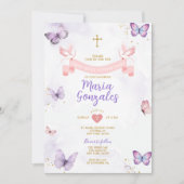 Lila & rosa Girl First Heilige Kommunion Butterfly Einladung (Vorderseite)