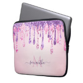 Lila rosa Glam Glitzer Drift Mit Monogramm Name Laptopschutzhülle (Vorderseite Links)