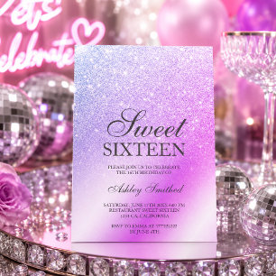 Lila Rosa Glitter Ombre Metallic Chic Sweet 16 Einladung