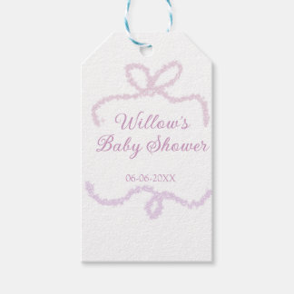 lila rosa glitzer bogen baby shower name datum ele geschenkanhänger