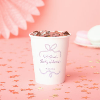 lila rosa glitzer bogen baby shower name datum ele pappbecher