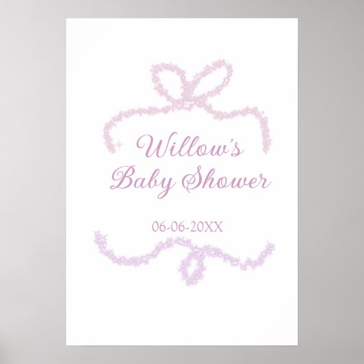 lila rosa glitzer bogen baby shower name datum ele poster (Vorne)