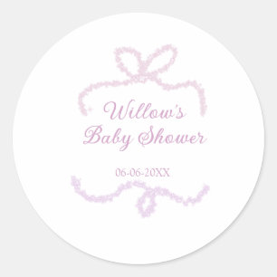 lila rosa glitzer bogen baby shower name datum ele runder aufkleber