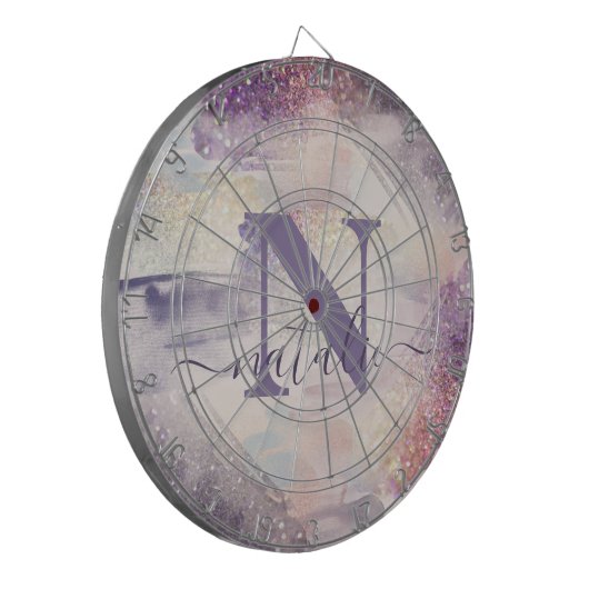 lila Rosa Glitzer Funkelname Dartscheibe (Vorderseite Links)