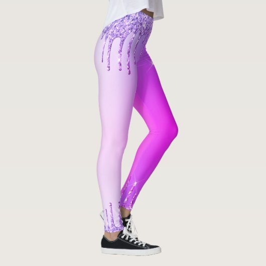 Lila rosa Glitzer Funkelnd Tropfen Leggings (Rechts)