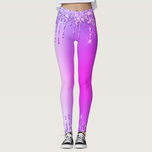 Lila rosa Glitzer Funkelnd Tropfen Leggings (Vorderseite)