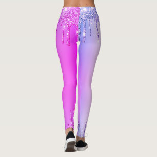 Lila rosa Glitzer Funkelnd Tropfen Party Leggings