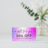 lila rosa Glitzer Glasfaserkabel Konfetti Rabattkarte (Stehend Vorderseite)