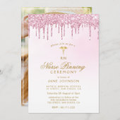 lila-rosa Glitzer Nurse-Pinselfeier Einladung (Vorne/Hinten)