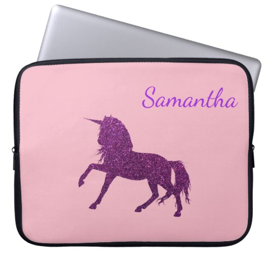 Lila rosa Glitzer Sparkle Einhorn Girl's Laptopschutzhülle (Vorderseite)