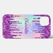 Lila rosa Glitzer Tropfen holografischer Name Case-Mate iPhone Hülle (Rückseite (Horizontal))