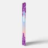 Lila rosa Glitzer Tropfen holografischer Name Case-Mate iPhone Hülle (Rückseite / Rechts)