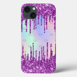Lila-rosa-Glitzer-Tropfen holografisches Monogramm Case-Mate iPhone Hülle