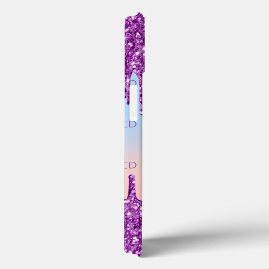 Lila-rosa-Glitzer-Tropfen holografisches Monogramm Case-Mate iPhone Hülle (Rückseite / Rechts)