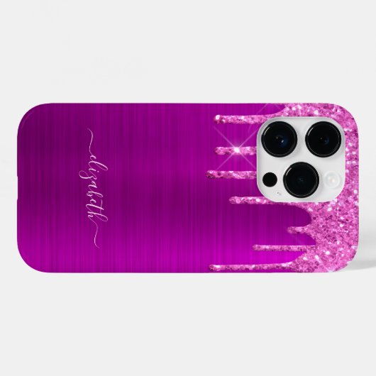 Lila Rosa Glitzer Tropfen Namensskript Case-Mate iPhone Hülle (Rückseite (Horizontal))