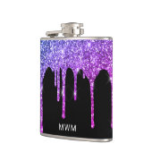 Lila rosa Glitzer Tropfen Sparkle Monogramm 6 oz Flachmann (Links)