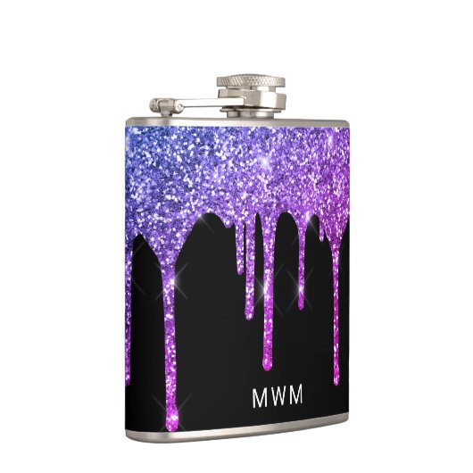 Lila rosa Glitzer Tropfen Sparkle Monogramm 6 oz Flachmann (Rechts)