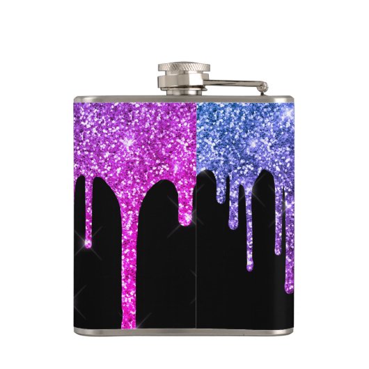 Lila rosa Glitzer Tropfen Sparkle Monogramm 6 oz Flachmann (Rückseite)