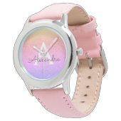 Lila rosa Glitzer und Sparkle Monogram Luxus Armbanduhr (Schrägansicht)