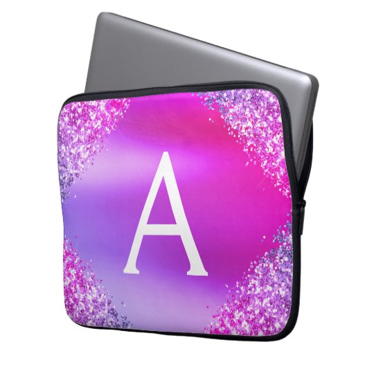 Lila rosa Glitzer und Sparklopfen Laptopschutzhülle (Vorderseite Links)