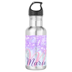 Lila rosa glitzernder Stern Monogramm Buchstabe Te Edelstahlflasche
