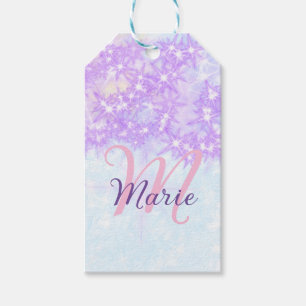 Lila rosa glitzernder Stern Monogramm Buchstabe Te Geschenkanhänger