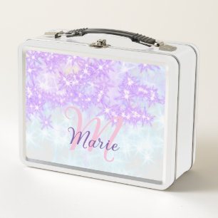 Lila rosa glitzernder Stern Monogramm Buchstabe Te Metall Brotdose