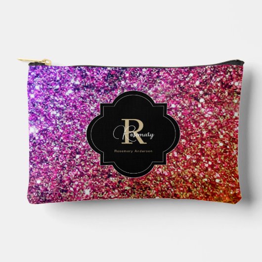 Lila Rosa Gold Glitzer Funkeln Name Monogramm Zubehörtasche (Vorderseite)