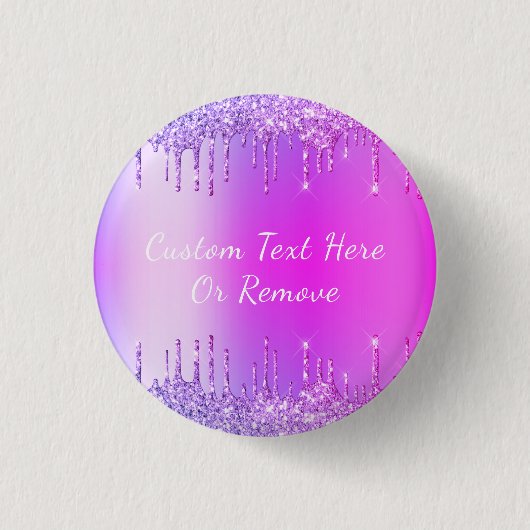 Lila Rosa-Gold-Glitzer-Tropfen - Ihr Text Button (Vorderseite)