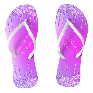 Lila Rosa-Gold-Glitzer-Tropfen mit benutzerdefinie Badesandalen