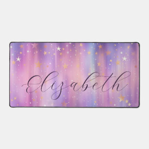 Lila Rosa Gold Stern Schimmer Schrift Personalisie Schreibtischunterlage