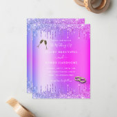 Lila Rosa Gold Tropfen Hochzeitskarte Mitteilungskarte (Vorderseite/Rückseite Beispiel)