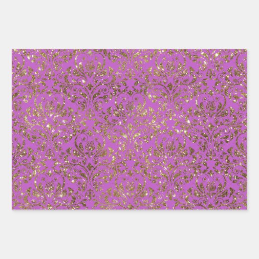 Lila rosa Golddamastasche Geschenkpapier Set (Vorderseite 2)