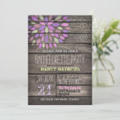 Lila, rosa, grün; rustikaler Junggeselinnen-Abschi Einladung (Stehend Vorderseite)