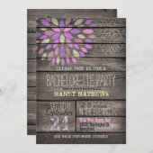 Lila, rosa, grün; rustikaler Junggeselinnen-Abschi Einladung (Vorne/Hinten)