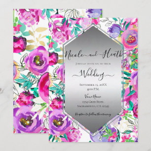 Lila Rosa Helle Florale Wasserfarben Hochzeit Einladung