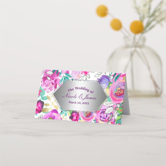 Lila rosa helle, moderne Blumensitze Platzkarte (Vorderseite)