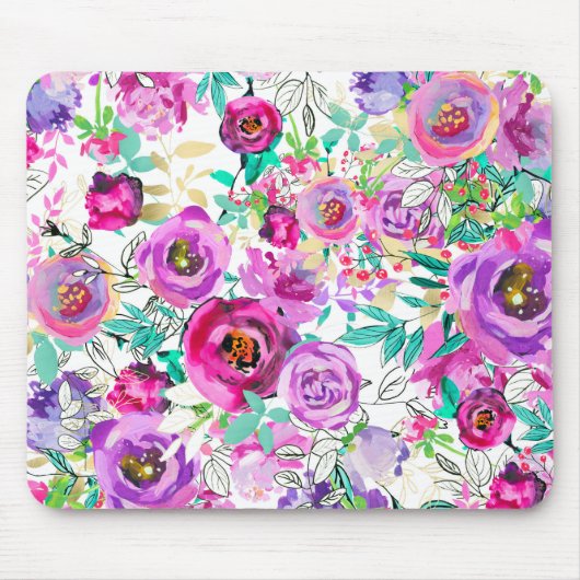 Lila Rosa Helle Moderne Florale Shabby Chic Mousepad (Vorne)