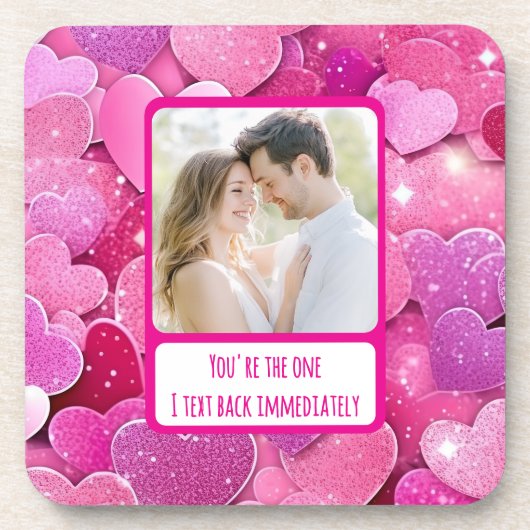 Lila rosa Herzen I Text sofort zurück Getränkeuntersetzer (Vorderseite)